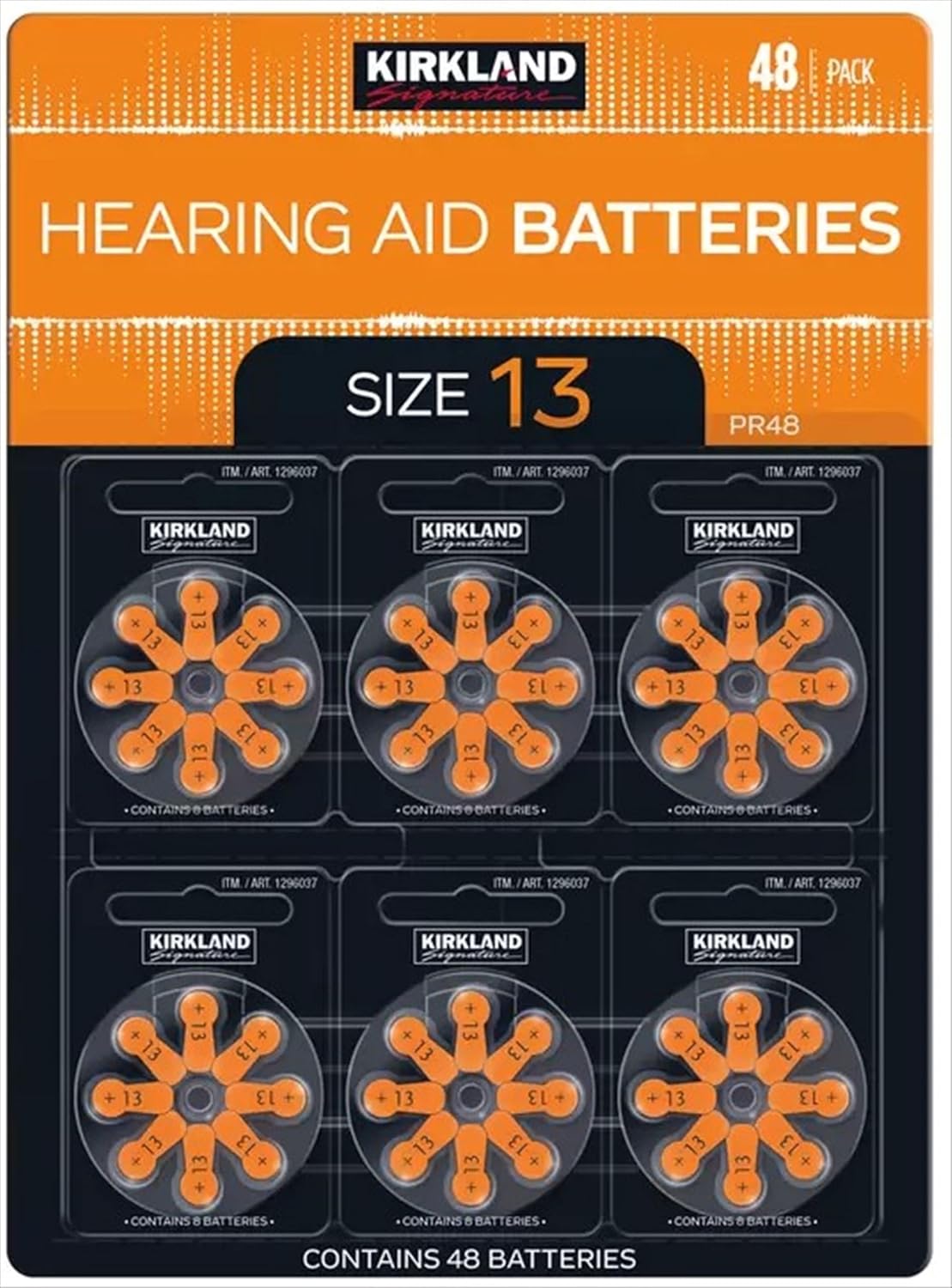 Kirkland Signature Hearing Aid Batteries 48 Pack Zinc Air, Size 13