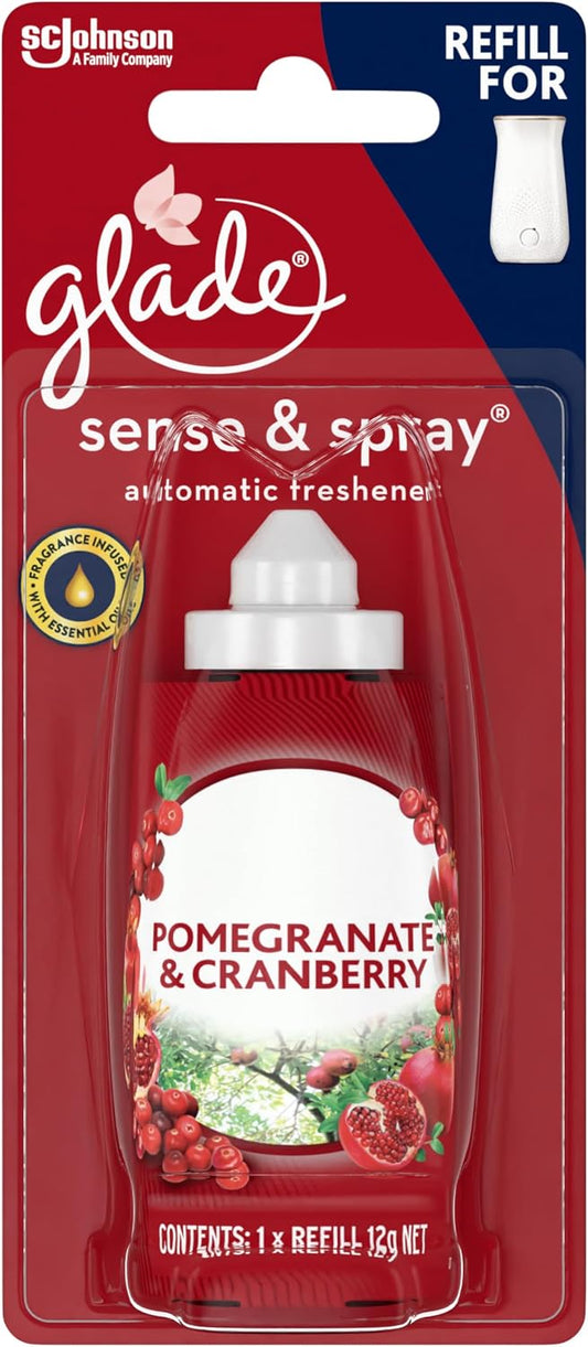 Glade Sense and Spray Refill, Pomegranate and Cranberry Scent, Use with Glade Automatic Air Freshener, Home Fragrance Infused with Essential Oils, 12g, 1 Pack