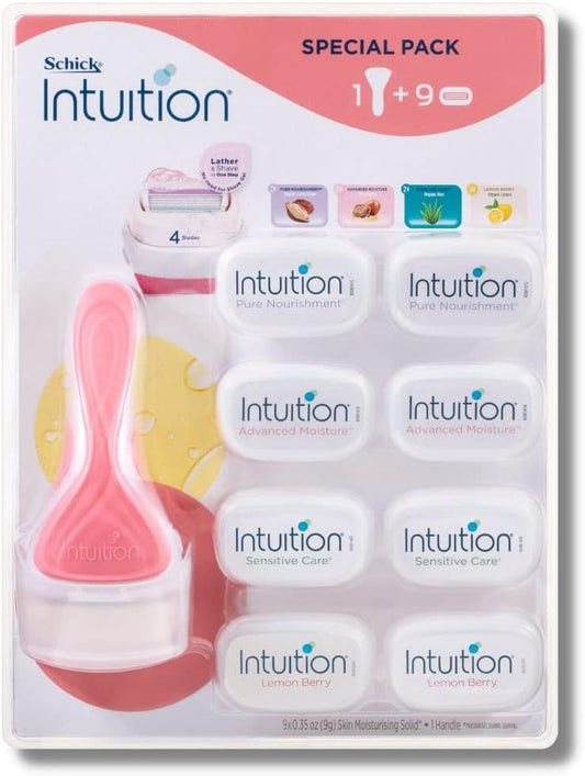Schick Intuition Women's Razor Kit with 9 Refills – Lemon Berry, Pure Nourishment, Sensitive Care, Advanced Moisture