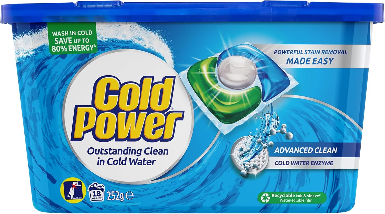Cold Power 3in1 Triple Capsules Laundry Detergent, 18 Count x 8