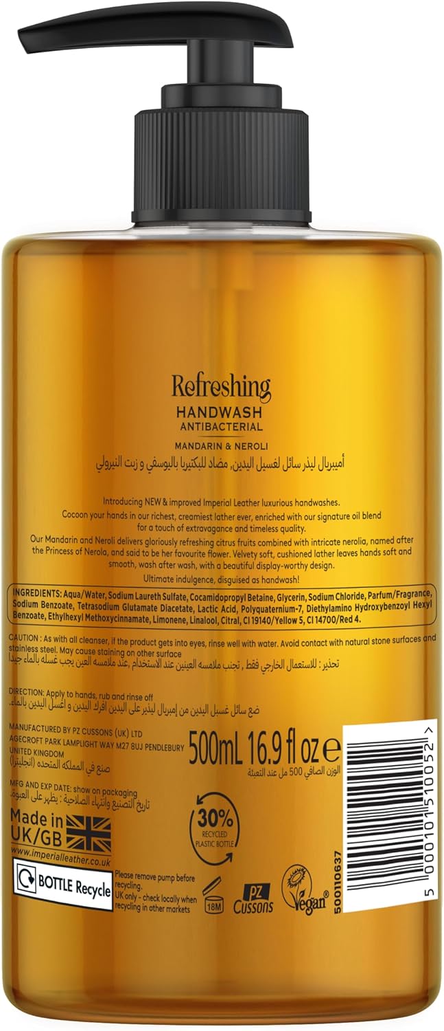 IMPERIAL LEATHER HAND WASH ANTIBACTERIAL REFRESHING MANDARIN AND NEROLI 500mL image 11