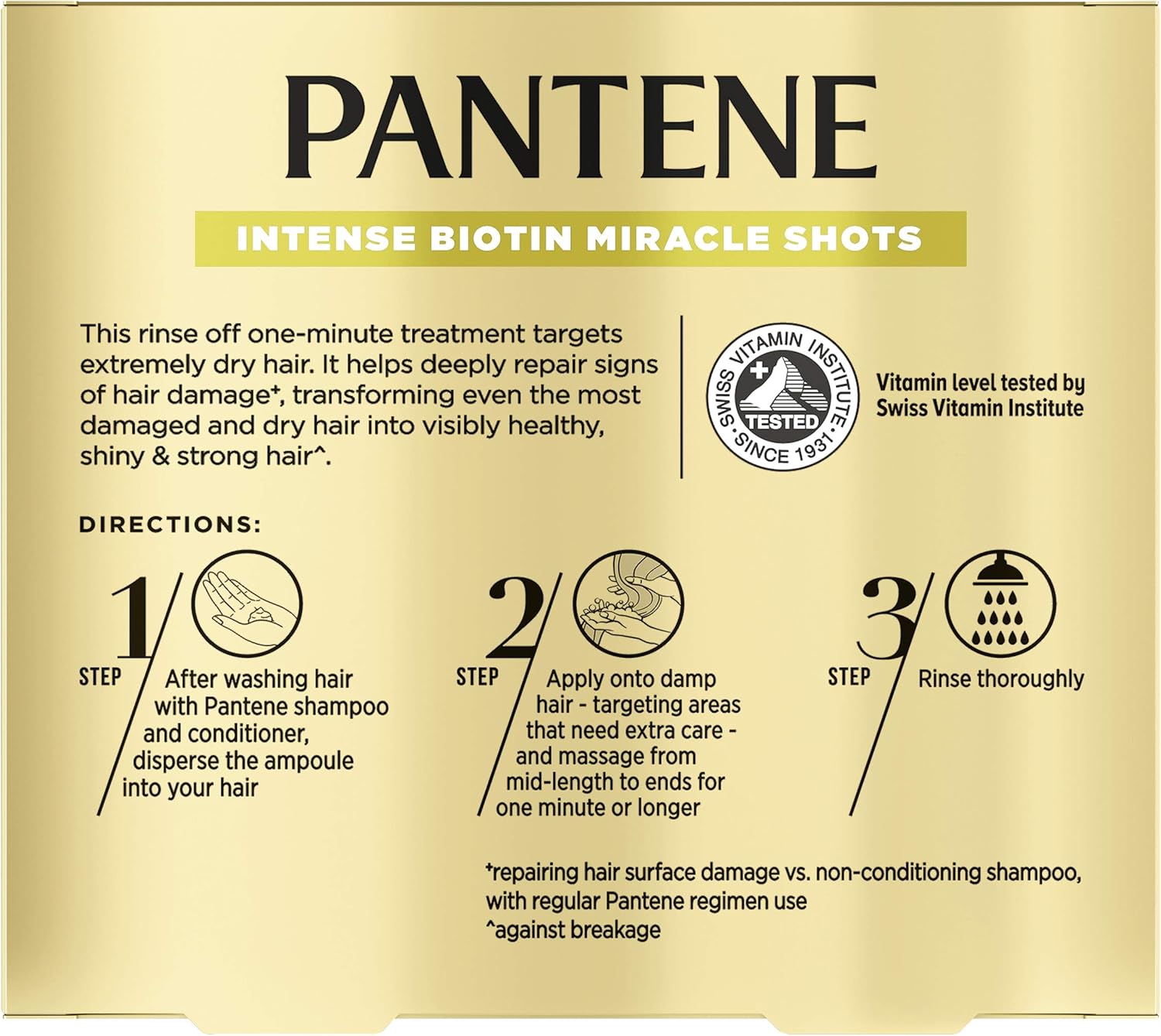 Pantene Intense Miracle Hair Treatment Hydrating Shots with Biotin for Dry Hair Repair (3 x 15ml) image 2