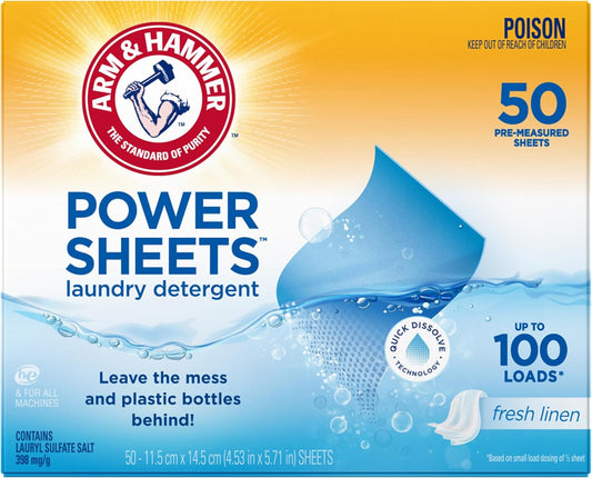 Arm & Hammer Power Sheets Laundry Detergent, Fresh Linen - 50 Pre-Measured Sheets image 2