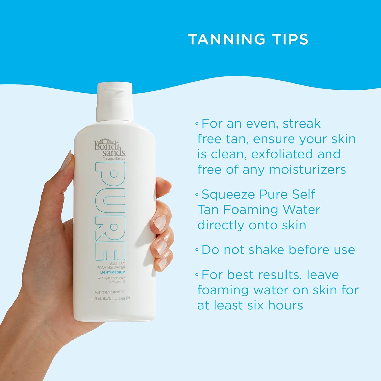 Bondi Sands Pure Self Tan Foaming Water 200ml - Light/Medium image 6