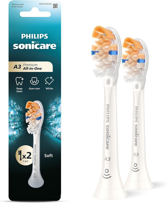Philips Sonicare A3 All-in-One Replacement Electric Toothbrush Heads, 2 Pack, White