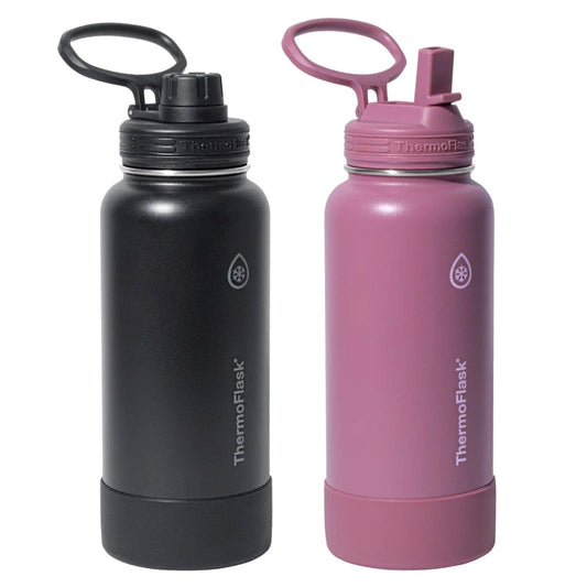 ThermoFlask 32 oz Stainless Steel Water Bottle 2-Pack (Black/Pink)