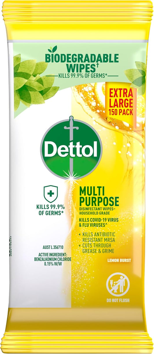 Dettol Multipurpose Disinfectant Wipes Lemon Burst 150 Pack